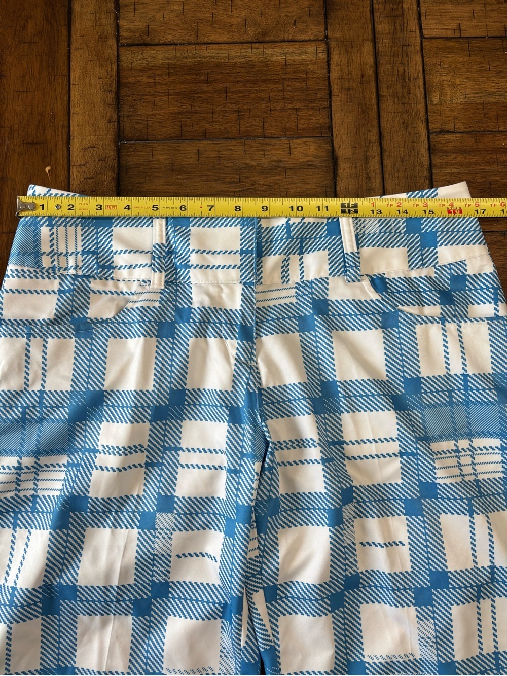 adidas Blue and White Plaid Women’s Bermuda Shorts - Picture 8 of 9